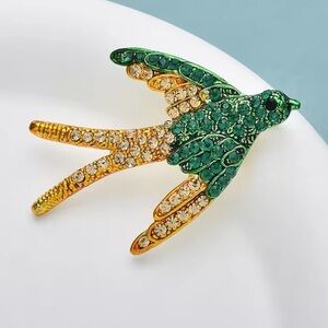 Swallow Elegant Green Gold Bird Brooch